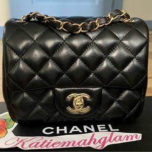 Chanel Classic Square Black Mini Flap Bag Gold Hardware Lambskin